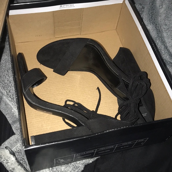 BLACK FAUX SUEDE LACE UP HEELS - Picture 7 of 8